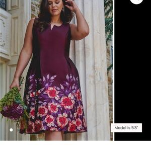 Adrianna Papell Burgundy Floral Midi Dress